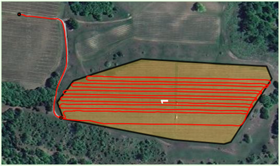 Aerial view of a plot of land with red GPS lines going across the property.